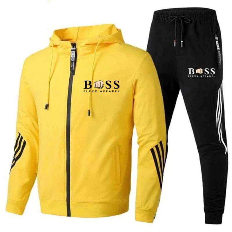 Cavell | Men's Stripe Hoodie and Sweatpants Set with Letter Prints