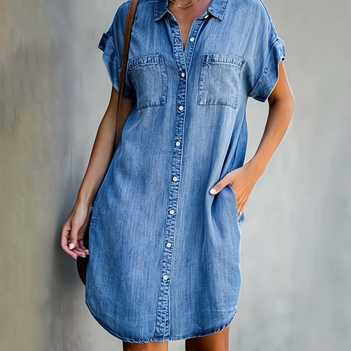Thalia | Women’s Denim Button-Front Shirt Mini Dress