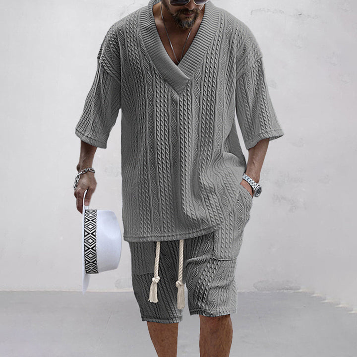 Merrick | Knit V Neck Shirt and Drawstring Shorts Set