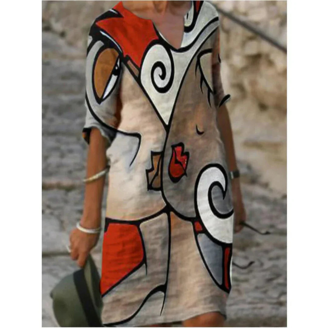 Vanessa | Women's Printed Mini Dress with V-neck and Short Sleeve