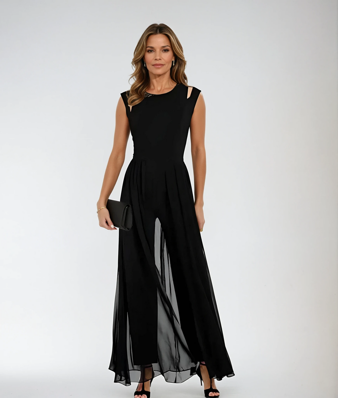 Genie | Women’s Roundneck Jumpsuit with Chiffon Style and Sleeveless
