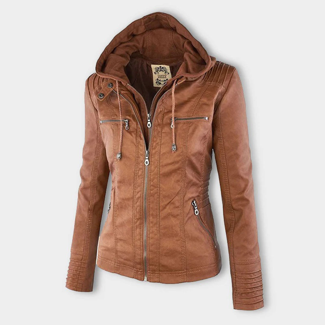 Loxley | Women's Hooded Leather Jacket with Drawstring