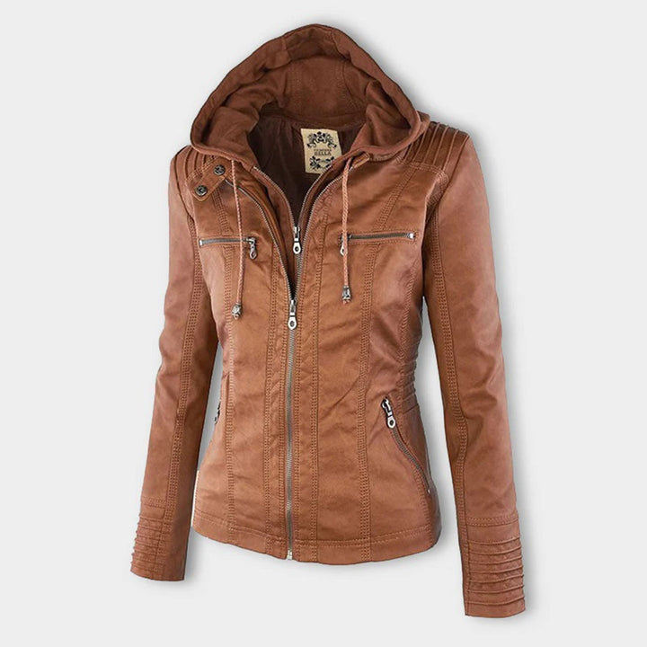 Loxley | Women's Hooded Leather Jacket with Drawstring