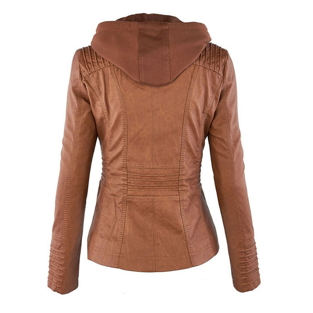 Loxley | Women's Hooded Leather Jacket with Drawstring