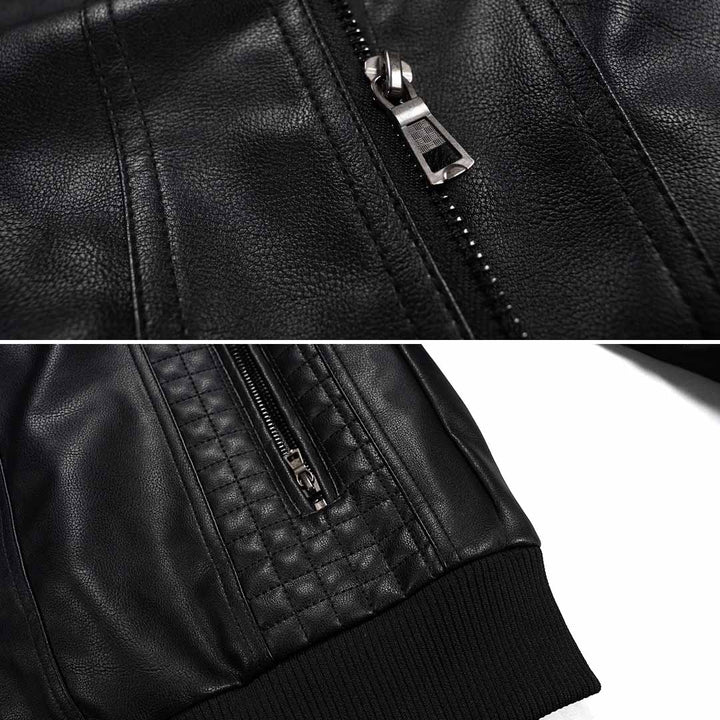 Xavier | Men's Leather Bomber Jacket with Hood with Ribbed Cuff