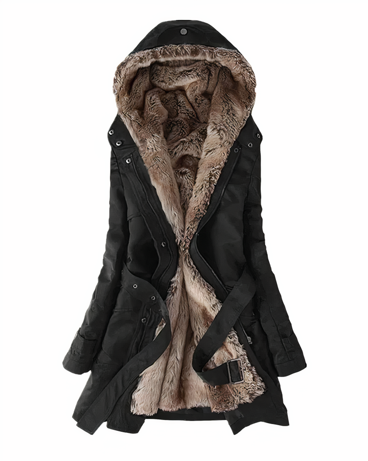 Evania | Women's Fur Lined Hooded Jacket with Belt