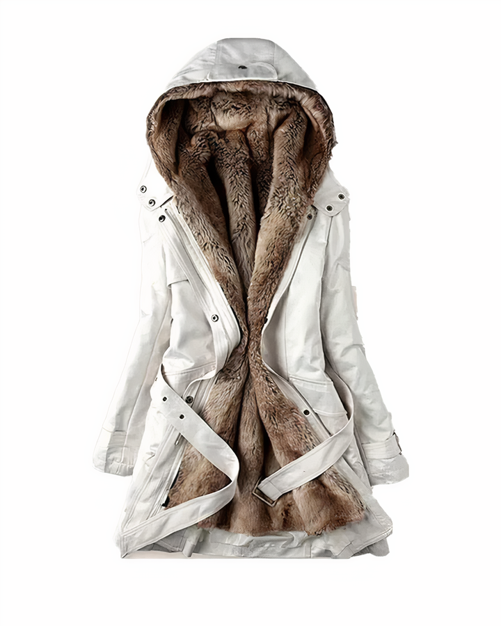 Evania | Women's Fur Lined Hooded Jacket with Belt