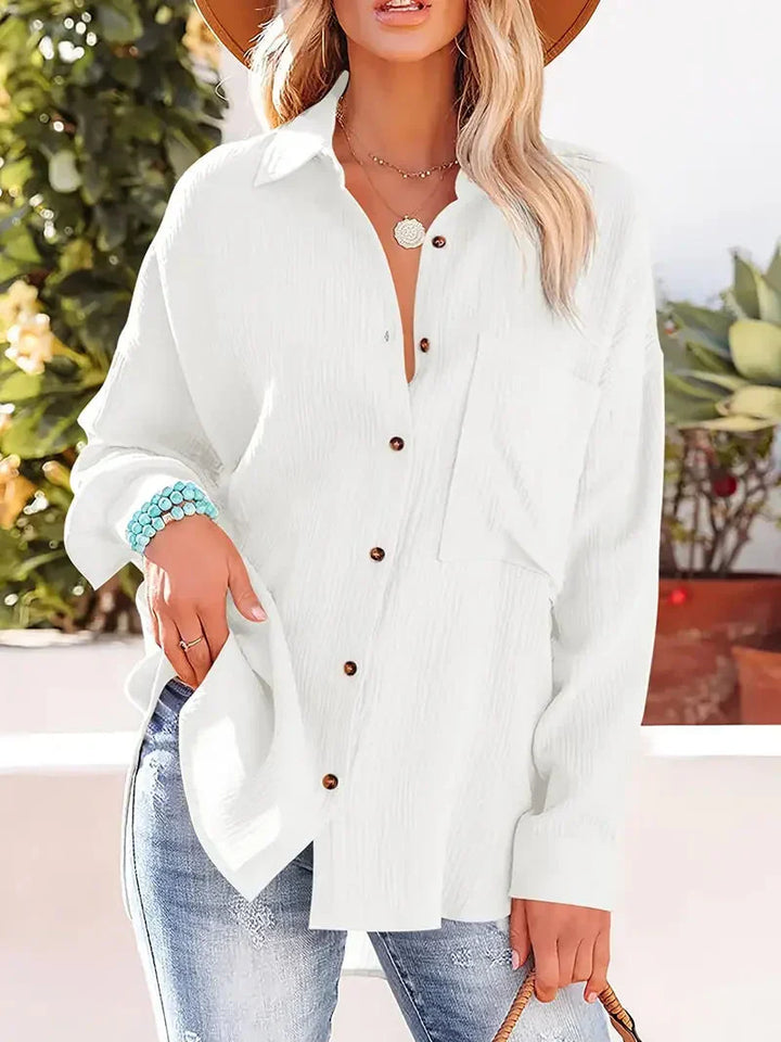 Ashley | Women’s Casual Folded Sleeve Top with Buttons and Pocket