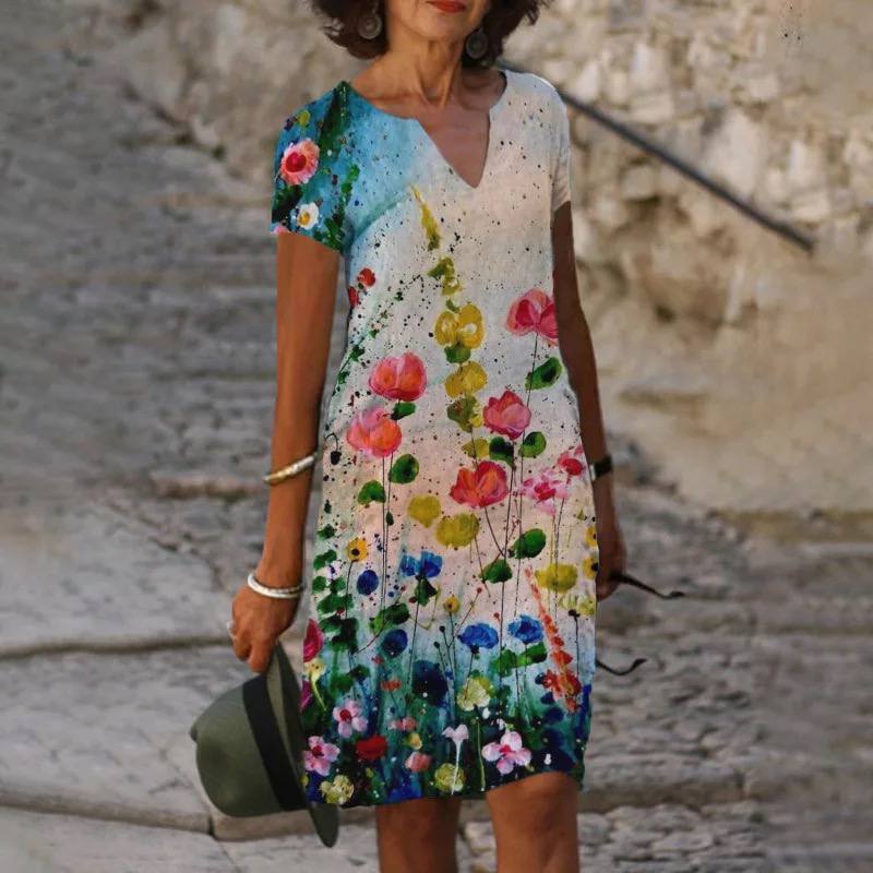 Mirella | Women’s Short Sleeve Floral Mini Dress with V-neck