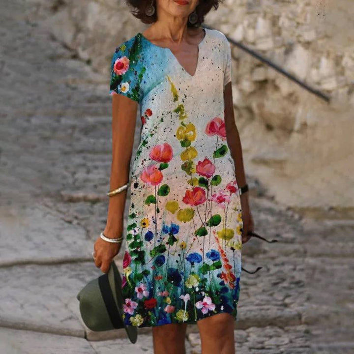 Mirella | Women’s Short Sleeve Floral Mini Dress with V-neck