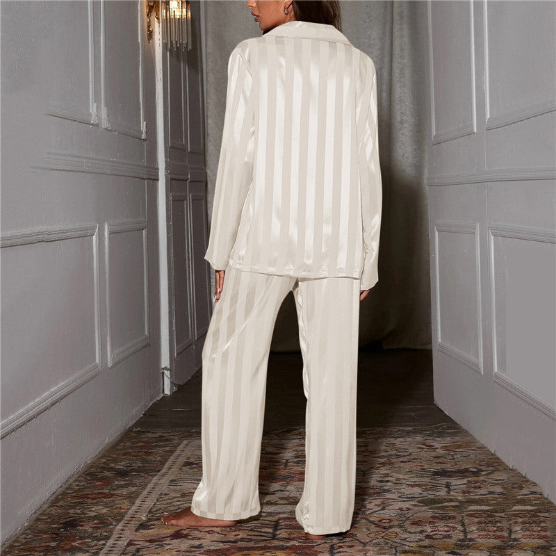 Lunelle | Women’s Long Sleeve Button-Up Pyjama Set with Satin Striped
