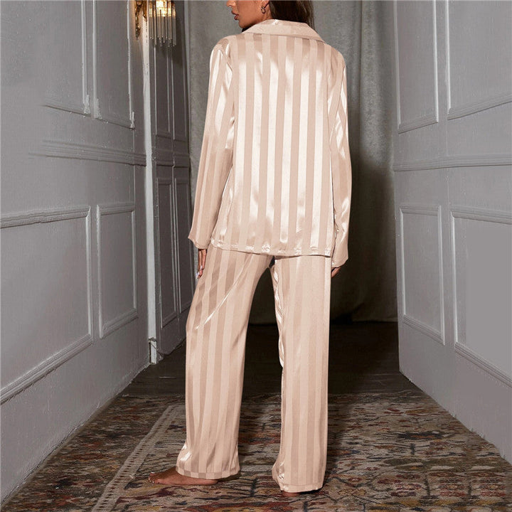 Lunelle | Women’s Long Sleeve Button-Up Pyjama Set with Satin Striped