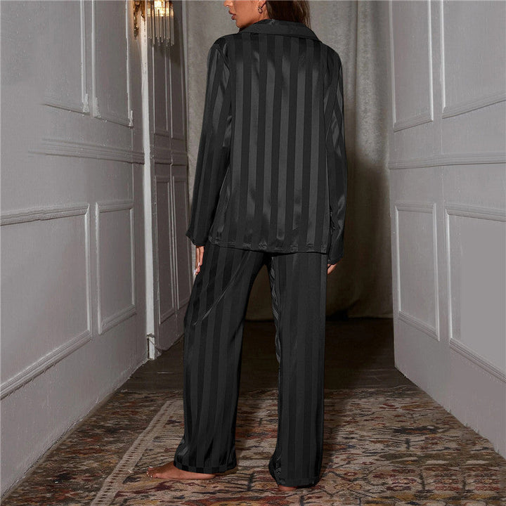 Lunelle | Women’s Long Sleeve Button-Up Pyjama Set with Satin Striped