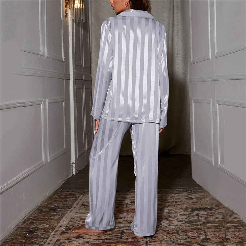 Lunelle | Women’s Long Sleeve Button-Up Pyjama Set with Satin Striped