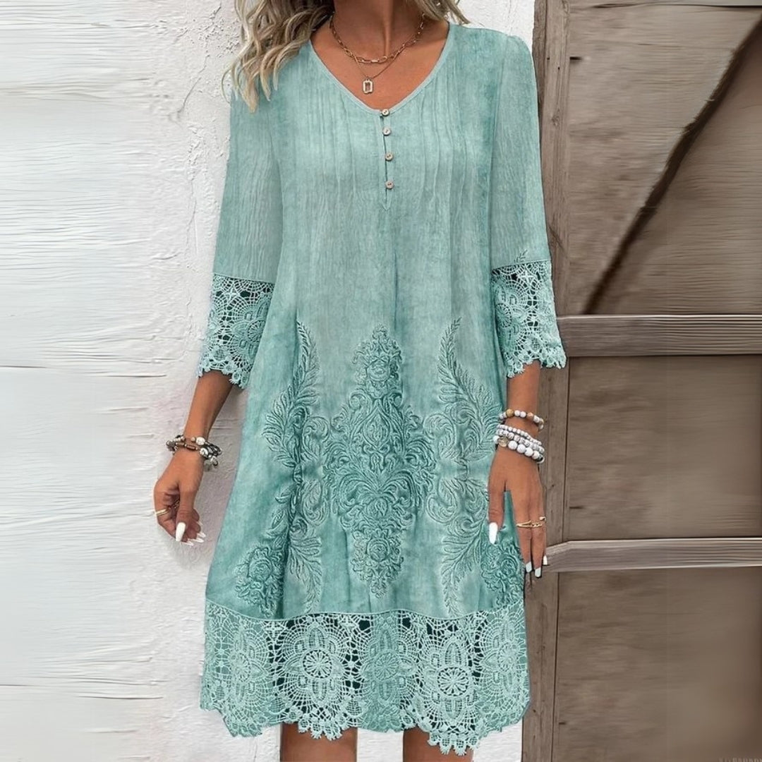 Zafira | Women's Long Sleeve Midi Dress with Cuff and Hem Laces