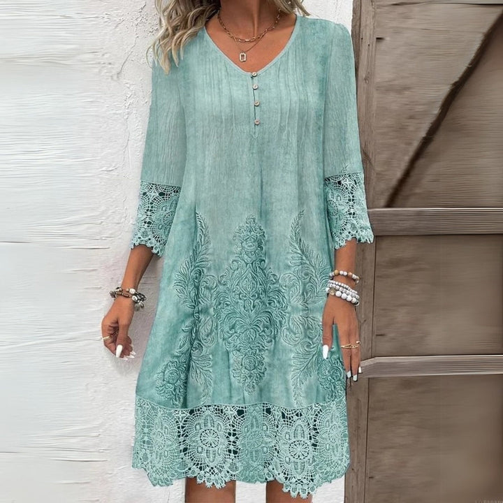 Zafira | Women's Long Sleeve Midi Dress with Cuff and Hem Laces