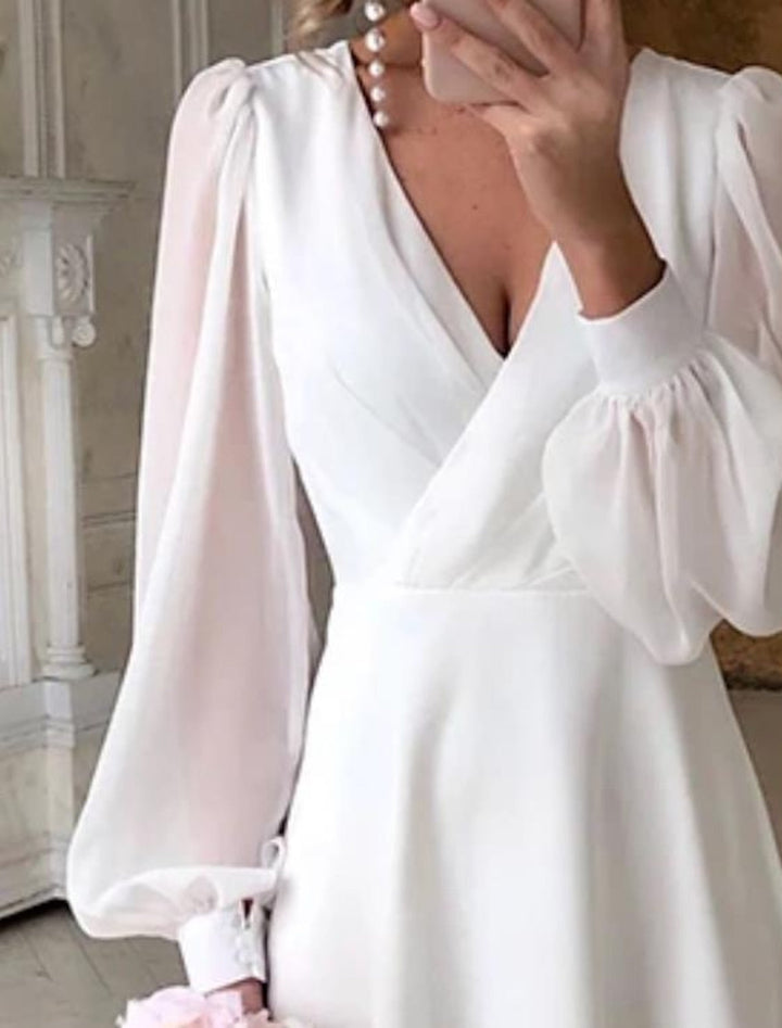 Isolde | Women’s Puff Sleeve Midi Bridal Dress with V-neckline
