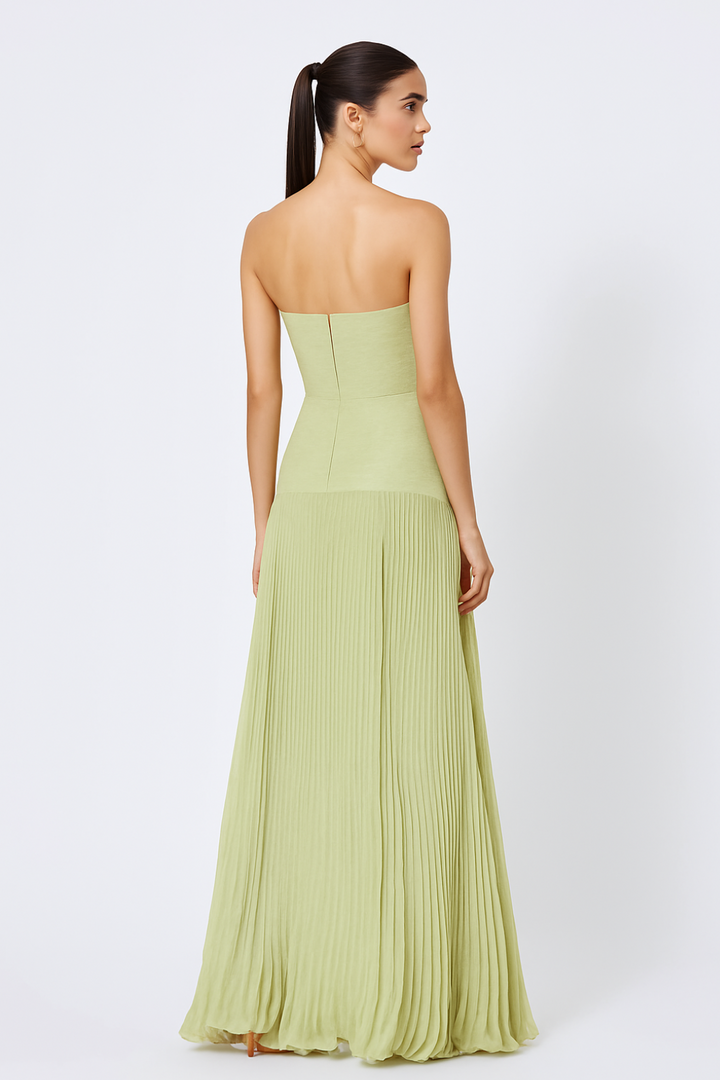 Mara | Women’s Straplee Drop-Waist Maxi Dress with Pleats