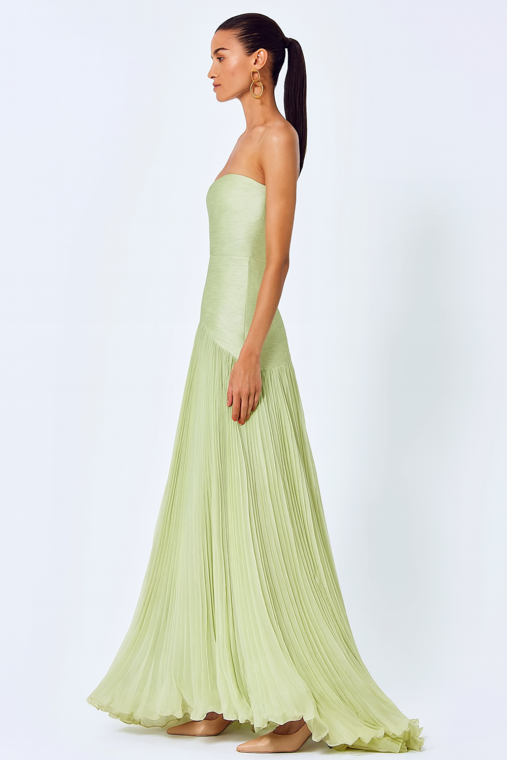 Mara | Women’s Straplee Drop-Waist Maxi Dress with Pleats