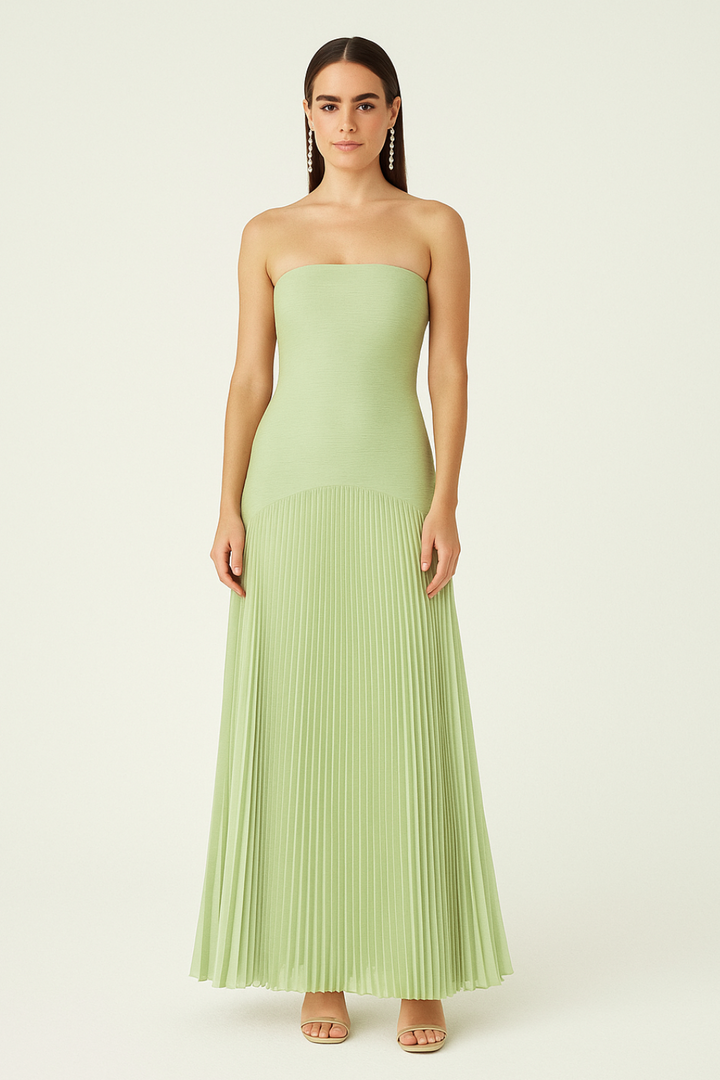Mara | Women’s Straplee Drop-Waist Maxi Dress with Pleats