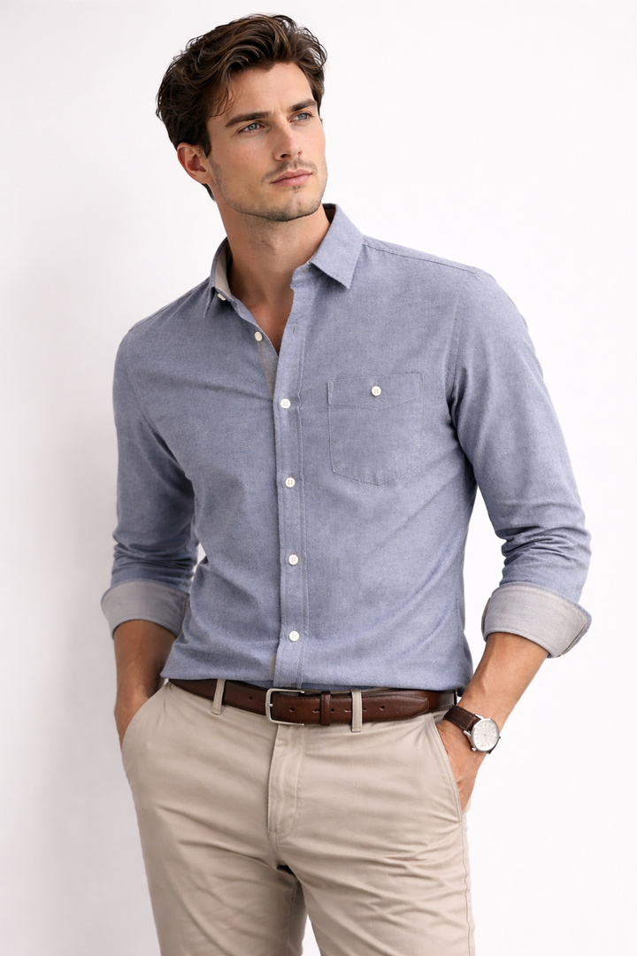 Men’s Textured Button-Down Long Sleeve Shirt