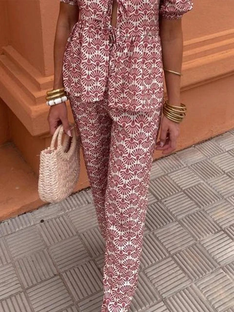 Lisa | Women’s Printed Two-Piece Set with V-neck Top and Pants