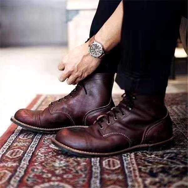 Maximo | Men’s Vintage Leather Ankle Shoes with Lace-Up