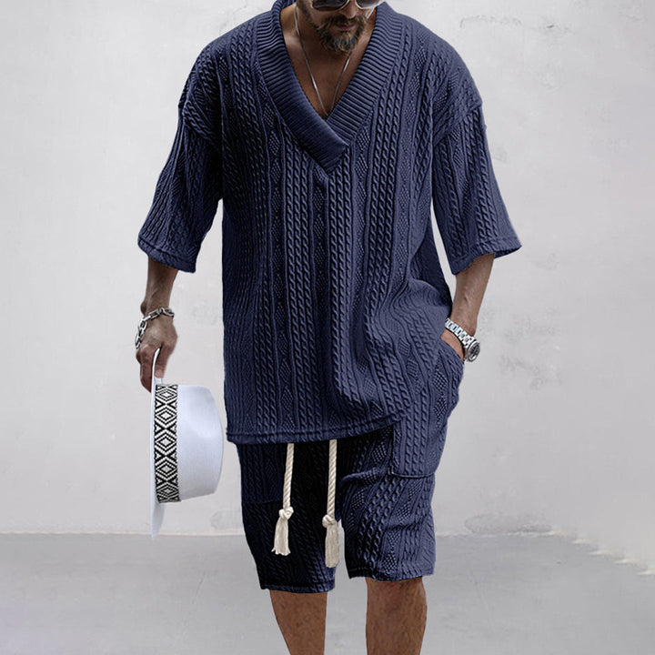 Merrick | Knit V Neck Shirt and Drawstring Shorts Set