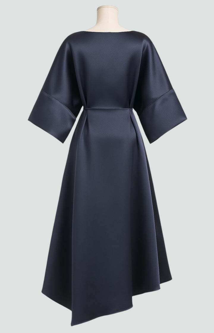 Arianne | Women's Elegant  Draped Satin Dress with Brooch Detail