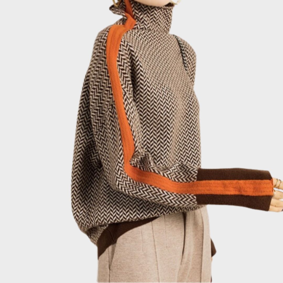 Viretta | Women's Herringbone Knit High Neck Sweater