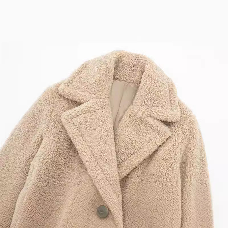 Tessara | Women's Long Teddy Fleece Coat with Double Breasted