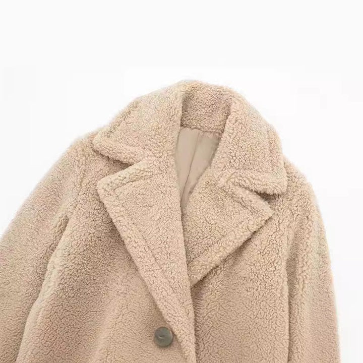 Tessara | Women's Long Teddy Fleece Coat with Double Breasted