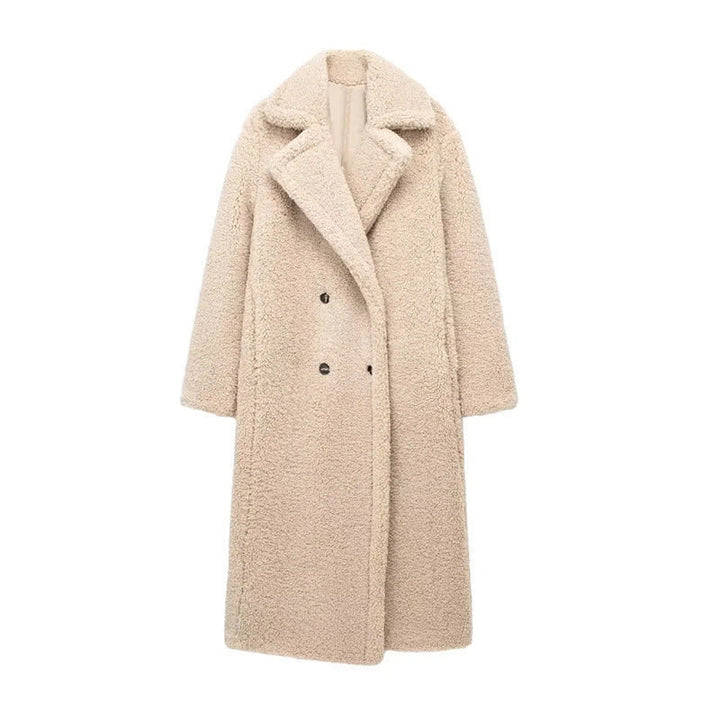 Tessara | Women's Long Teddy Fleece Coat with Double Breasted
