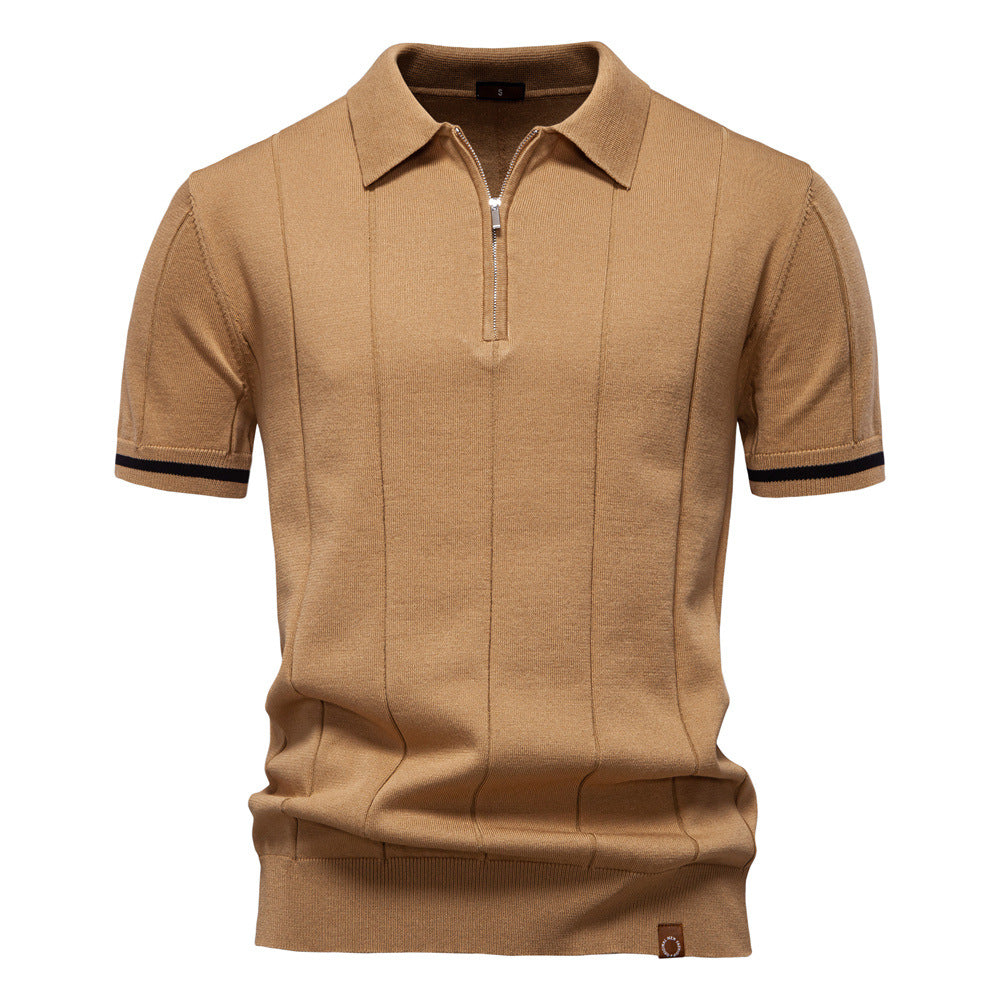 Gunther | Men’s Ribbed Short Sleeve Polo Shirt with Half Zip