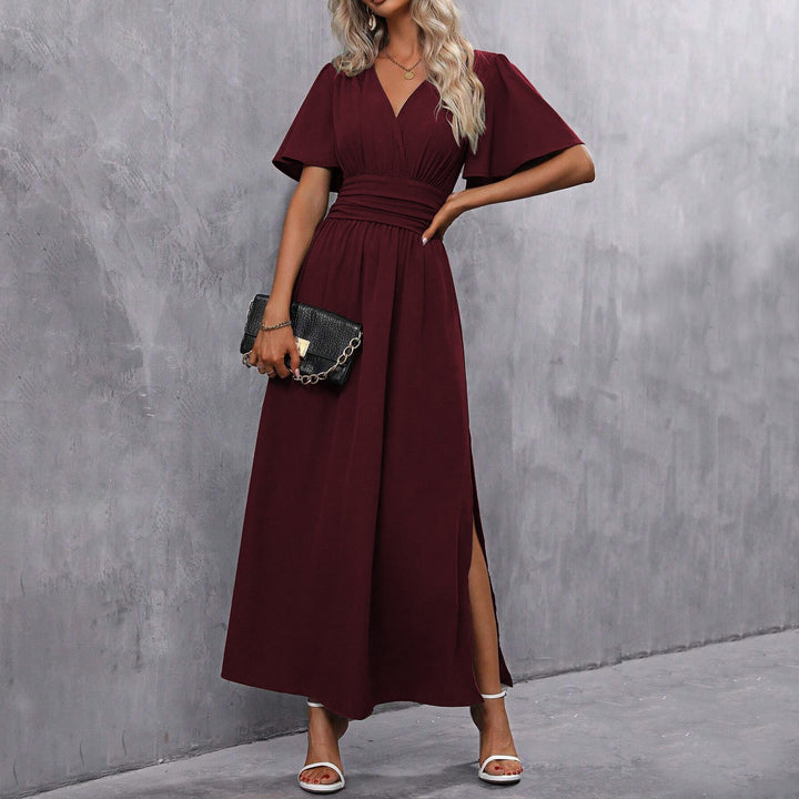 Carol | Women’s V-neck Maxi Dress with Short Sleeves and Slit