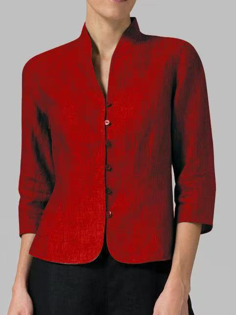 Brienna | Women’s Vintage Long Sleeve Blouse with Stand Collar and Buttons