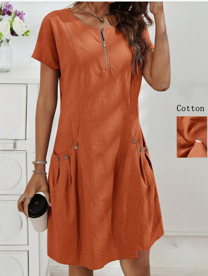 Nortrud | Women’s Short-Sleeve Dress with Zip Neck and Utility Pockets