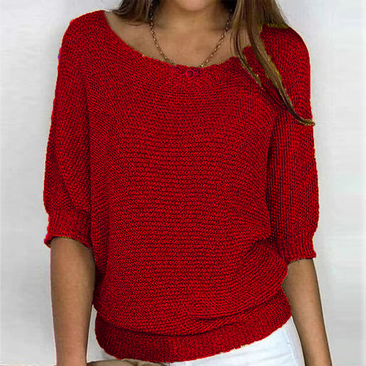 Calienne | Women's Boat Neck Knit Blouse with Half Sleeves