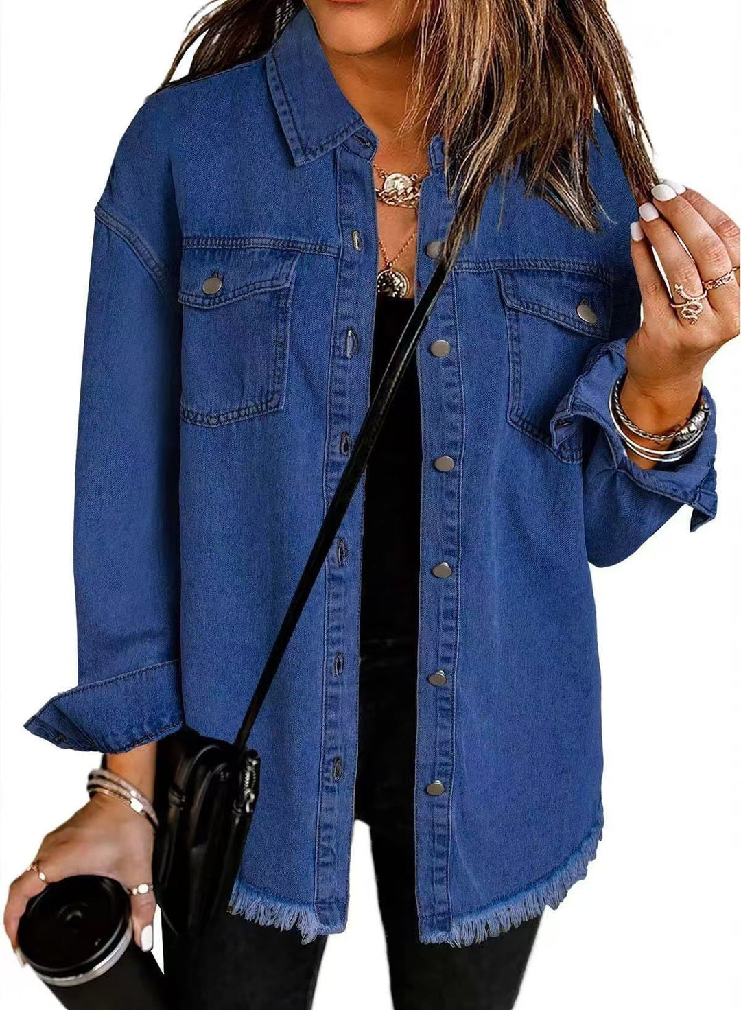 Cressida | Women's Classic Button Front Denim Jacket with Tassel Hem