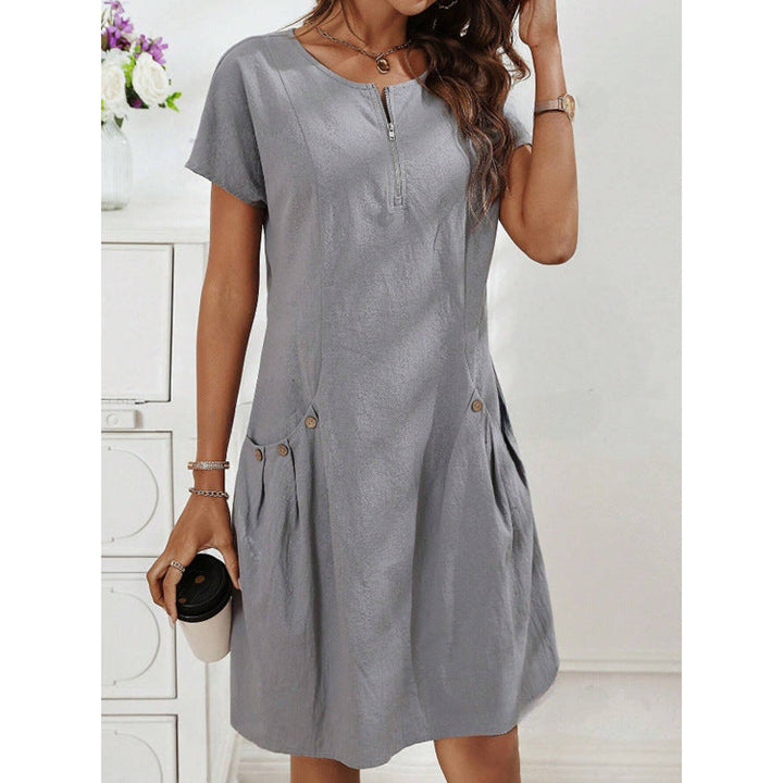 Nortrud | Women’s Short-Sleeve Dress with Zip Neck and Utility Pockets