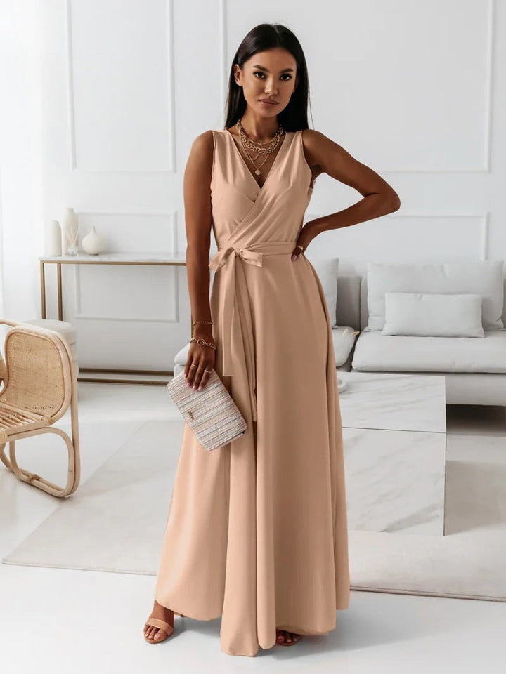Gretchen | Women’s V-Neck Wrap Maxi Dress with Tie Belt