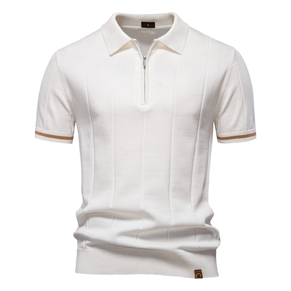 Gunther | Men’s Ribbed Short Sleeve Polo Shirt with Half Zip