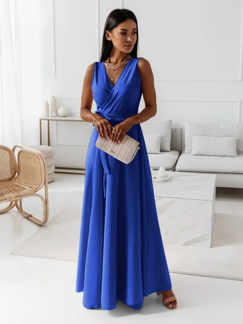 Gretchen | Women’s V-Neck Wrap Maxi Dress with Tie Belt