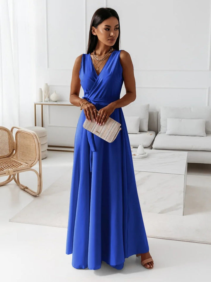 Gretchen | Women’s V-Neck Wrap Maxi Dress with Tie Belt