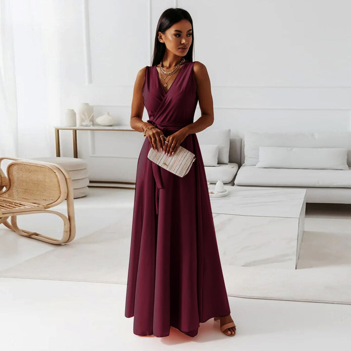 Gretchen | Women’s V-Neck Wrap Maxi Dress with Tie Belt