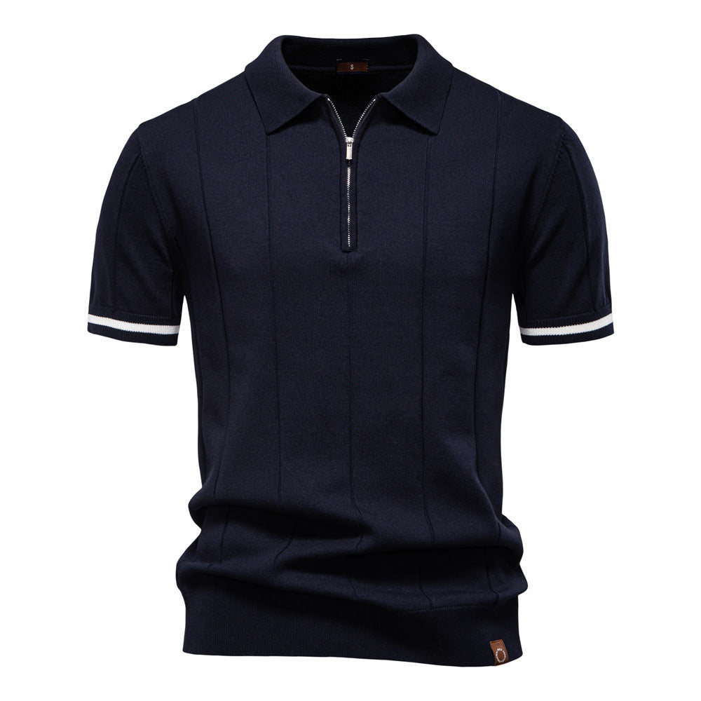 Gunther | Men’s Ribbed Short Sleeve Polo Shirt with Half Zip