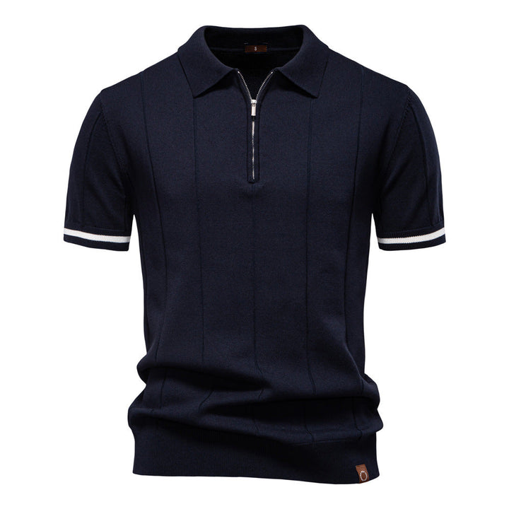 Gunther | Men’s Ribbed Short Sleeve Polo Shirt with Half Zip