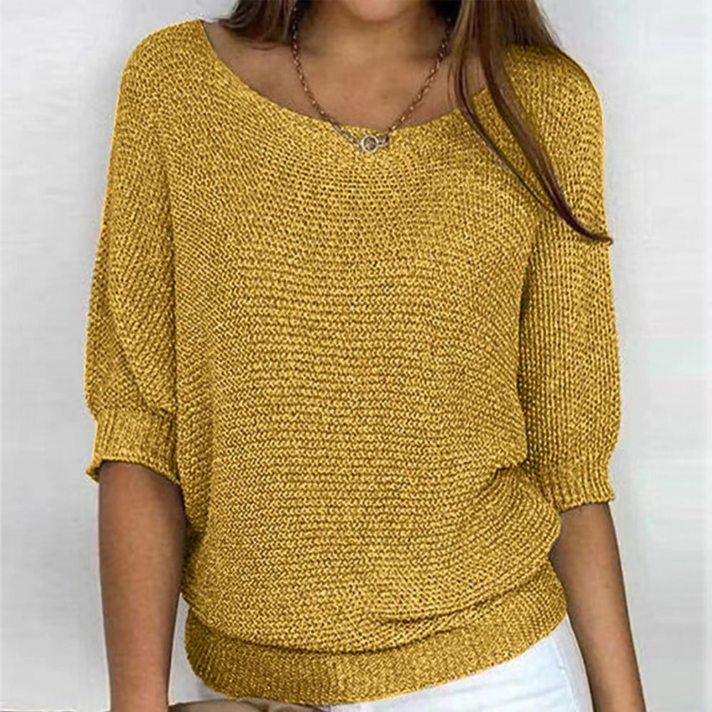 Calienne | Women's Boat Neck Knit Blouse with Half Sleeves