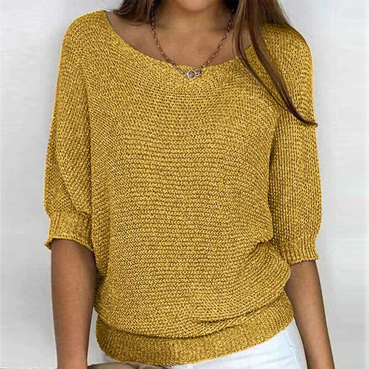 Calienne | Women's Boat Neck Knit Blouse with Half Sleeves