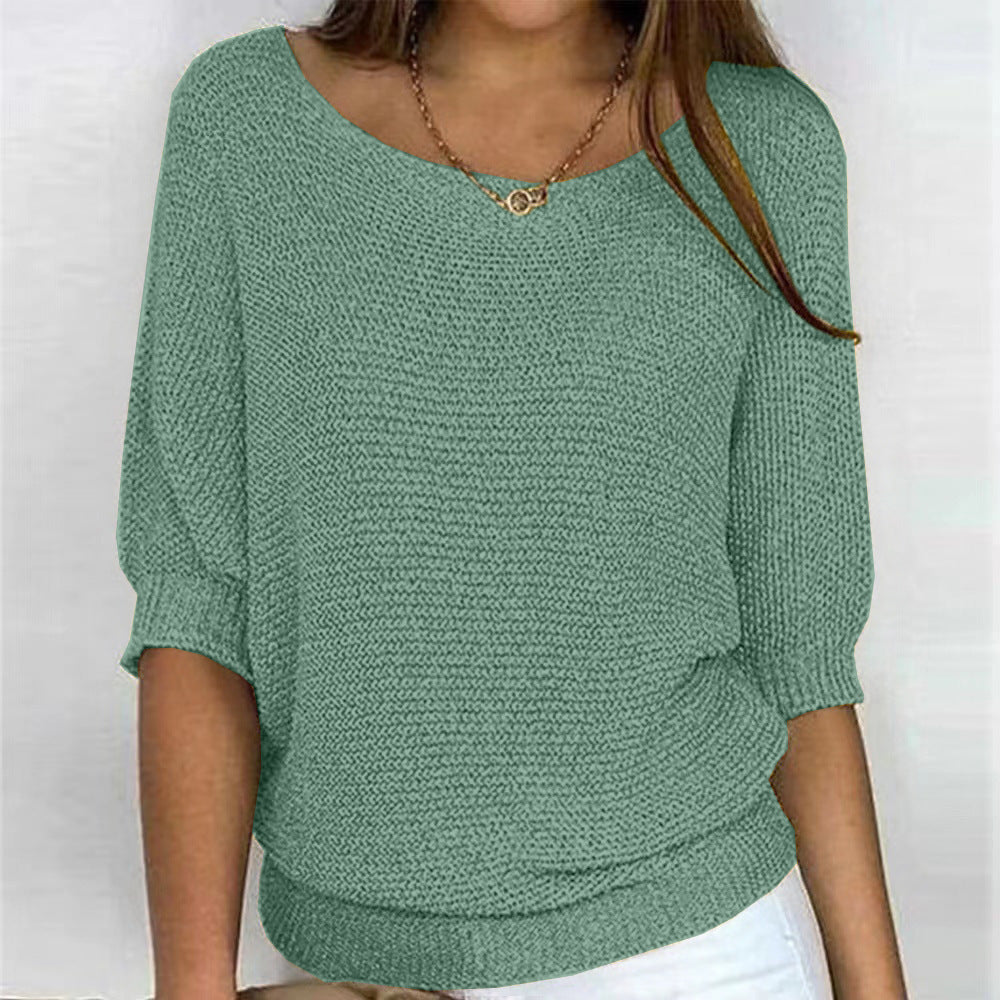 Calienne | Women's Boat Neck Knit Blouse with Half Sleeves